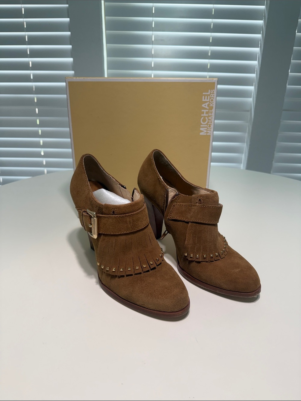 Michael Kors Olivia Tan Suede Fringe Bootie